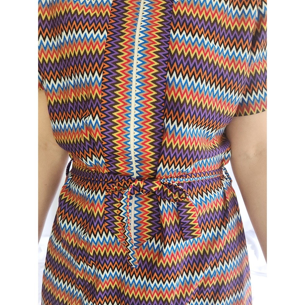 Vintage Brown Multi-Color Zigzag Midi Dress - Picture 4 of 5